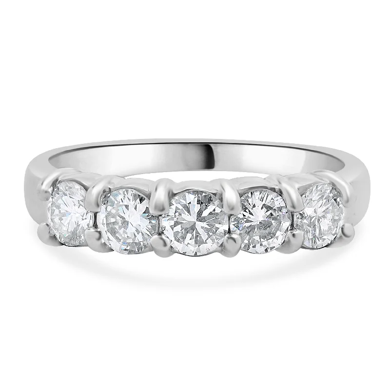 Luxury engagement rings with diamond bands-14 Karat White Gold Five Diamond Band