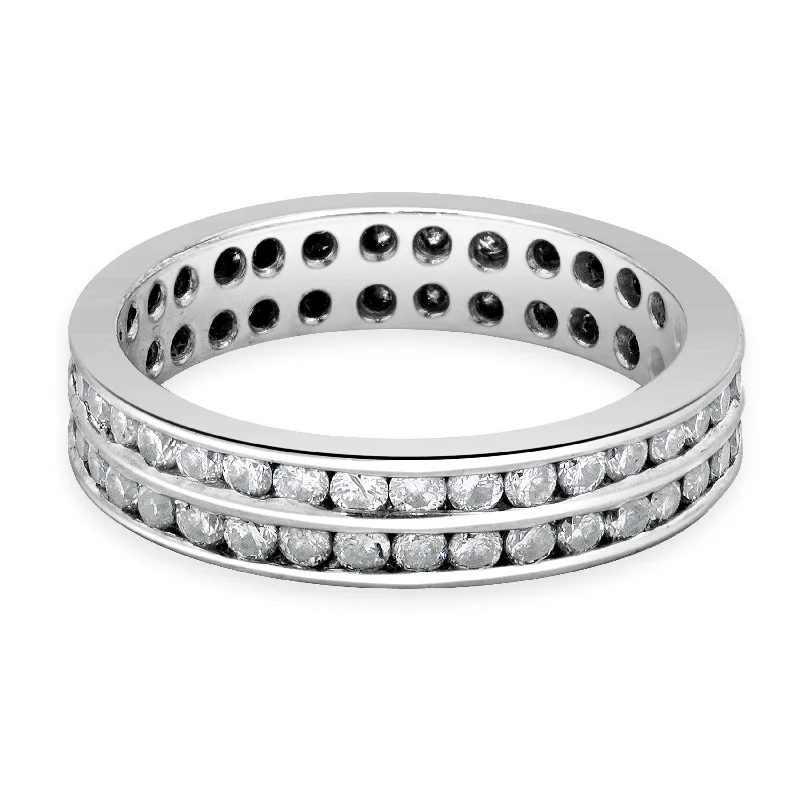 Beautiful engagement rings with side stones-18 Karat White Gold Two Row Diamond Eternity Band