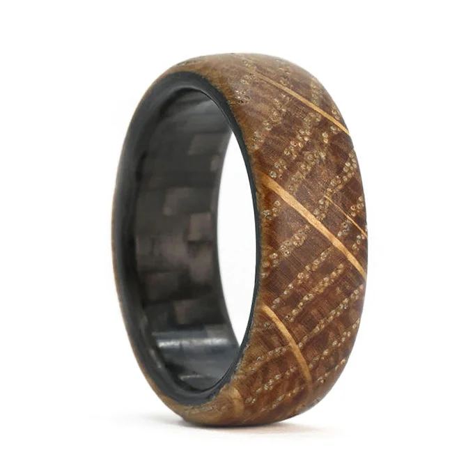 Luxury diamond rings for women-Twill Carbon Fiber and Whiskey Barrel Wood Men's Wedding Band