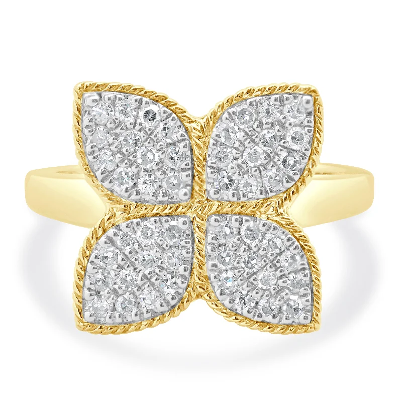 Stunning engagement rings with diamond halos-14 Karat Yellow Gold Pave Diamond Flower Ring