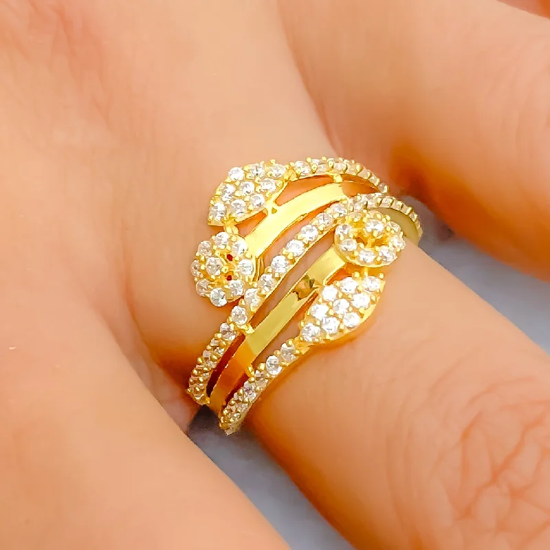 Stylish silver rings for women-Graceful Detailed 22k Gold CZ Statement Ring