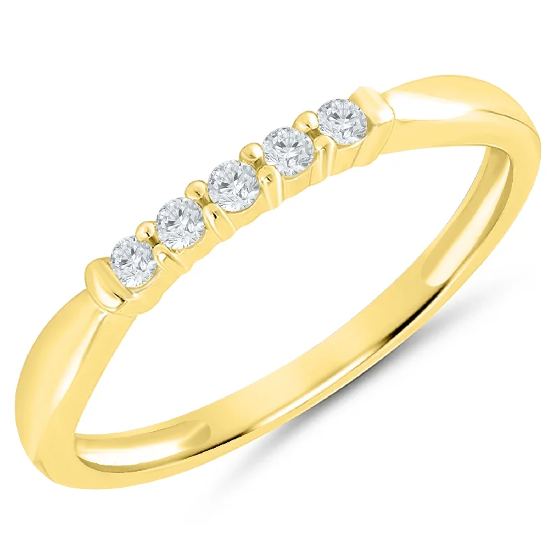 Elegant engagement rings with twisted shanks-Yellow Gold Diamond Anniversary Band with 5 Prong Set Diamonds, 0.10 cttw