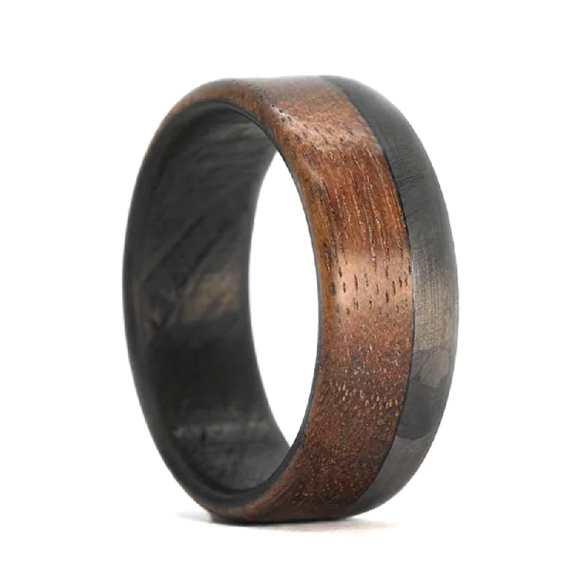 Sparkling solitaire rings for women-Carbon Fiber Men's Wedding Band with Walnut Wood