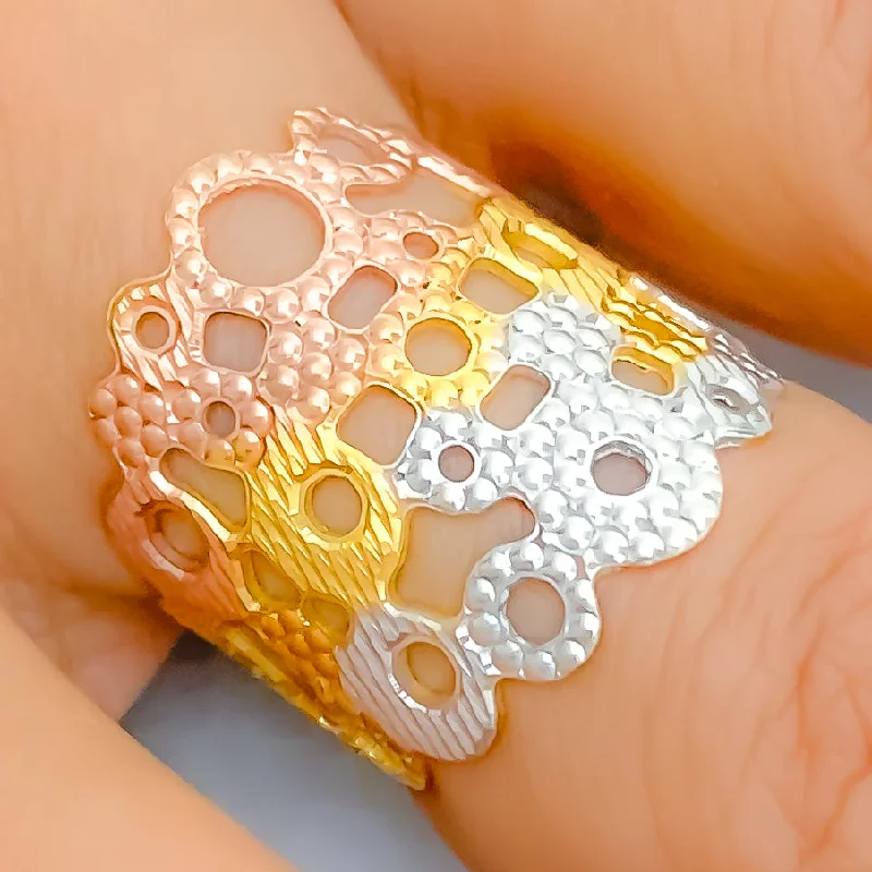 Unique sapphire rings for women-Vibrant Cutwork 21K Gold Ring