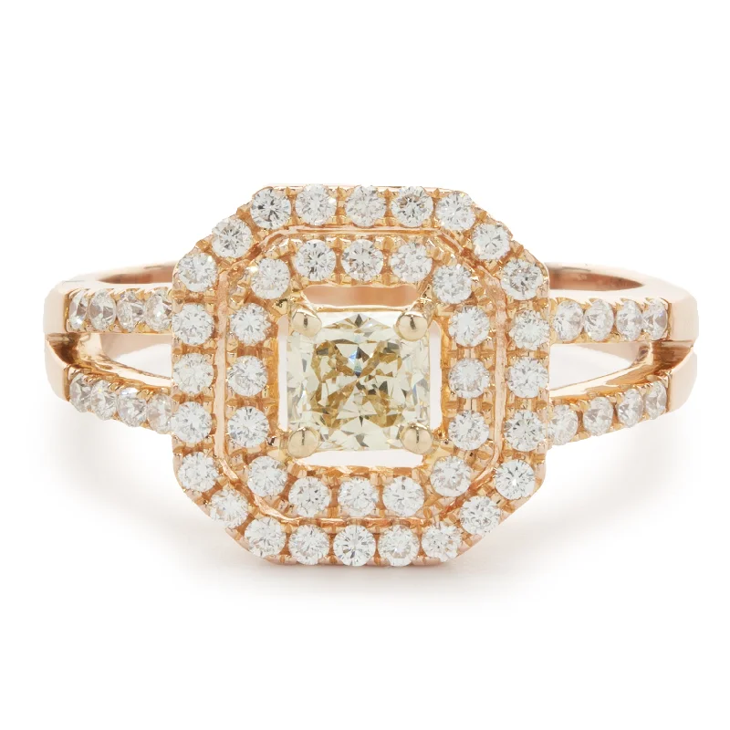 Unique engagement rings with diamond accents-18 Karat Rose Gold Fancy Yellow and White Diamond Engagement Ring