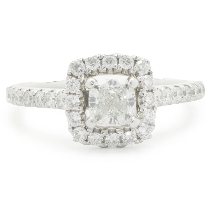 Stunning engagement rings with diamond halos-14 Karat White Gold Cushion Cut Diamond Engagement Ring