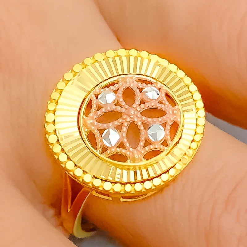 Classic platinum rings for women-Distinct Netted Flower 22K Gold Ring