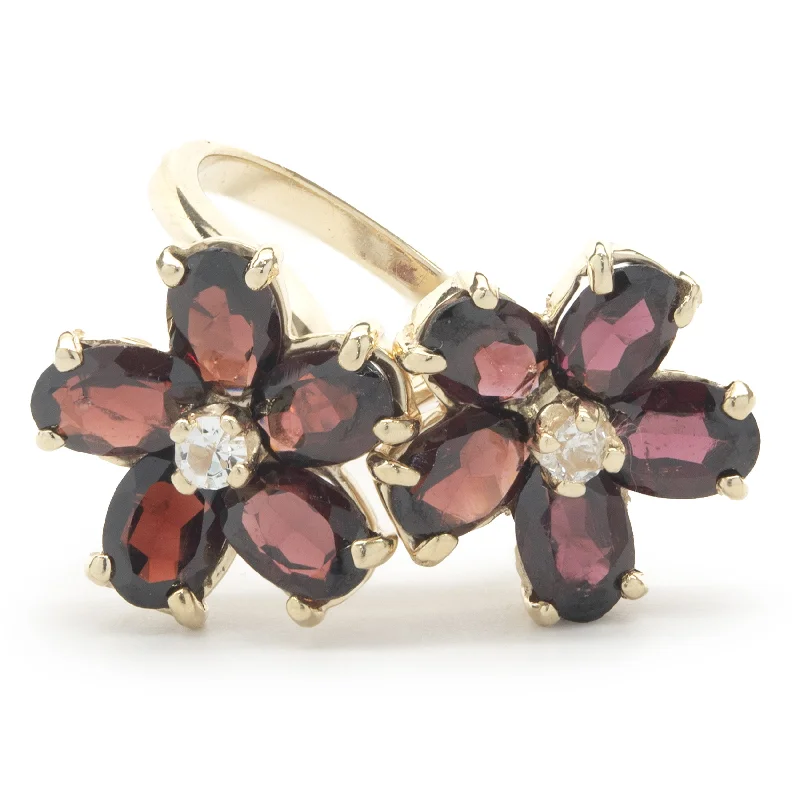 Affordable engagement rings with diamonds-14 Karat Yellow Gold Garnet and Diamond Flower Ring