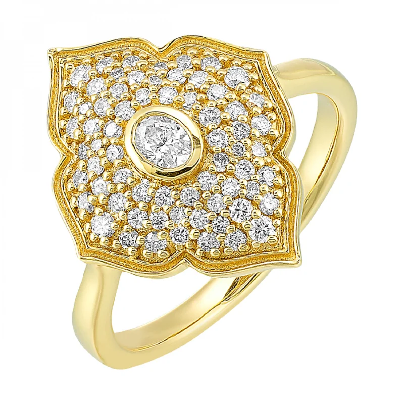 Luxury engagement rings with white sapphires-Floral Inspired 14k Yellow Gold Diamond Statement Ring, 0.50 ctw