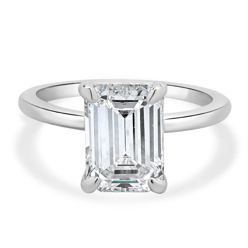 Affordable engagement rings with natural diamonds-14 Karat White Gold Emerald Cut Diamond Engagement Ring