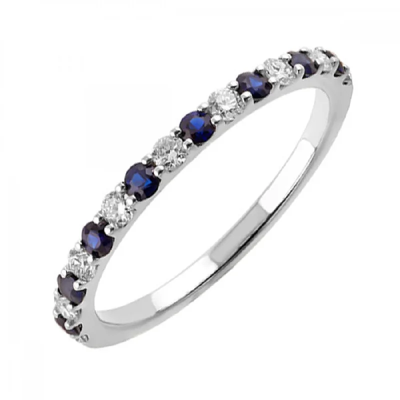 Personalized engagement rings with initials-Colorful Sapphire and Diamond Band Ring in White Gold, 0.375 cttw