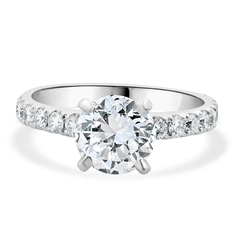 Custom-designed engagement rings for women-14 Karat White Gold Round Brilliant Cut Diamond Engagement Ring