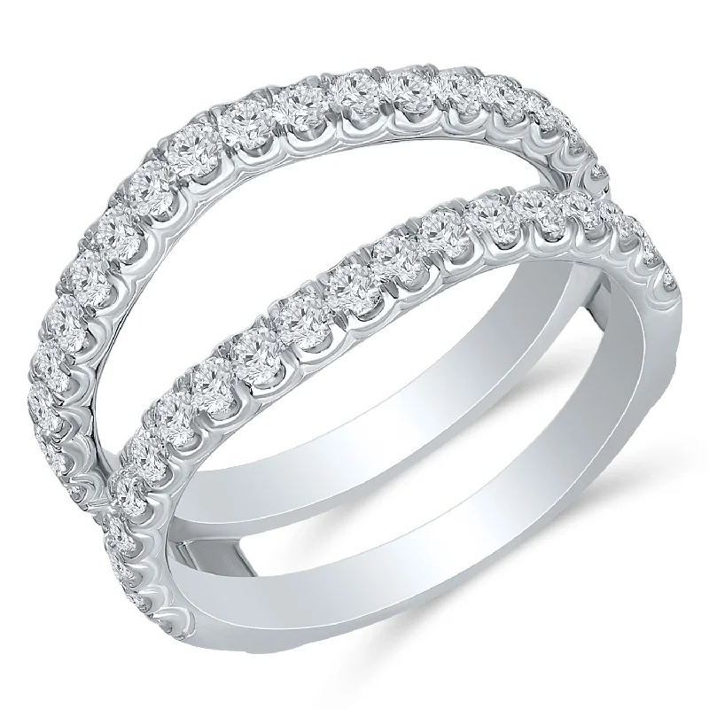 Elegant solitaire engagement rings-White Gold Diamond Engagement Ring Guard with 38 Diamonds, 1.0 cttw