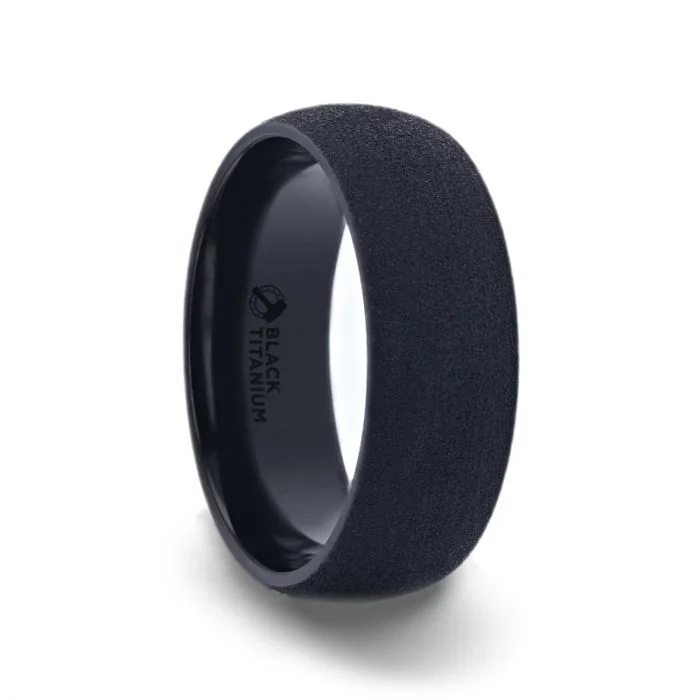 Unique rings with black diamonds-Sandblasted Black Titanium Men's Wedding Band