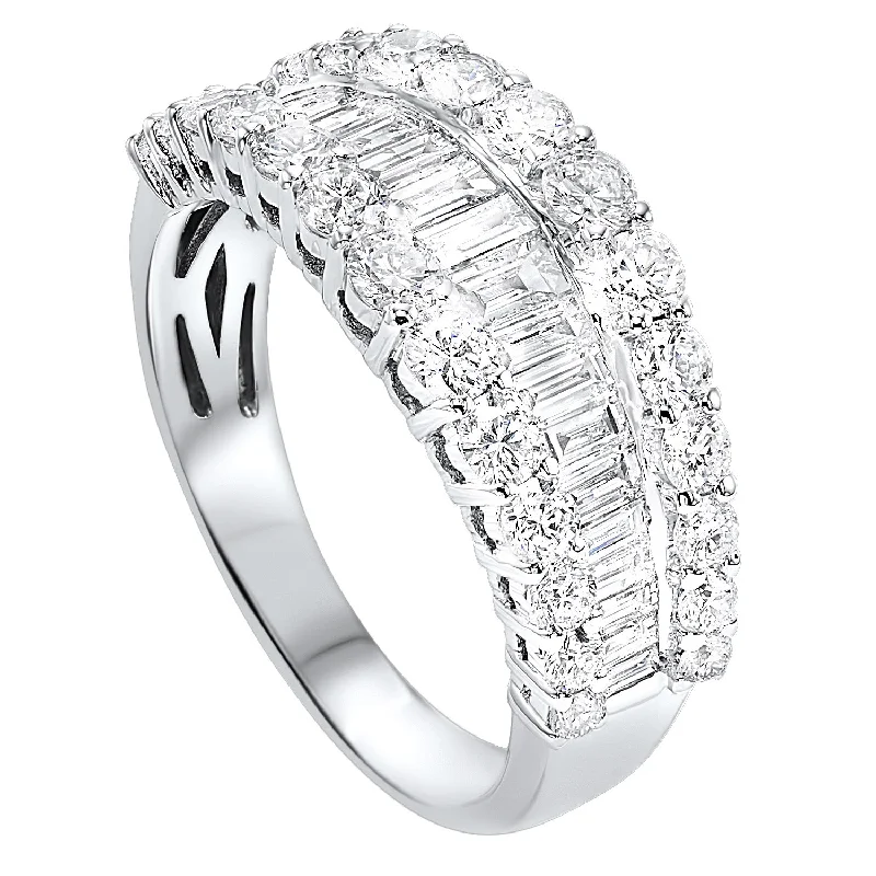 Elegant engagement rings with princess-cut diamonds-Baguette and Round Diamond Statement Band