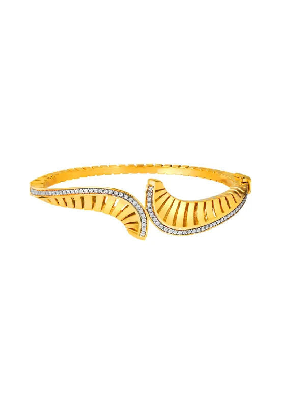 Designer bracelets with intricate designs-TOMEI Diamond Cut Collection Hollow Art Bangle, Yellow Gold 916