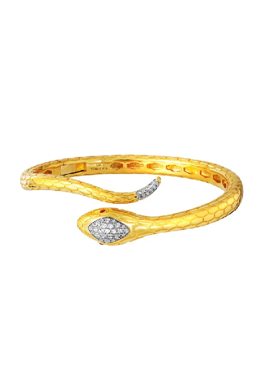 Beautiful diamond bracelets for women-TOMEI Diamond Cut Collection, The Golden Snake Bangle, Yellow Gold 916