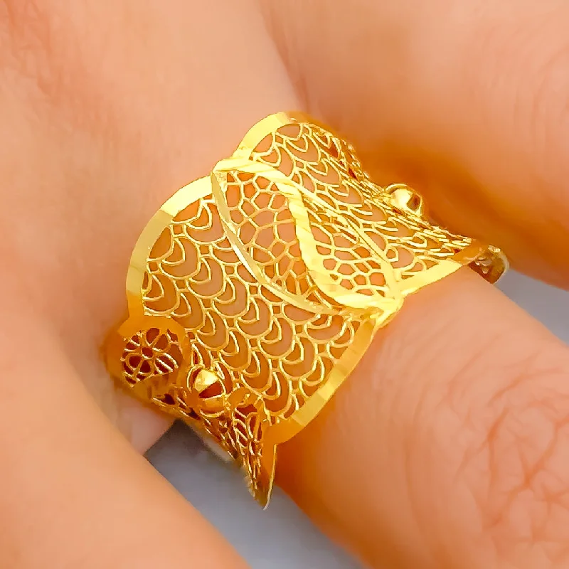 Gorgeous rose gold rings for women-Textured Blooming 21k Gold Ring