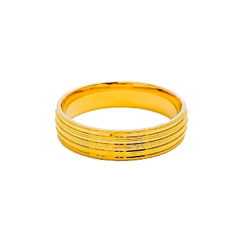 Affordable wedding rings for women-Modern Striped 22k Gold Band