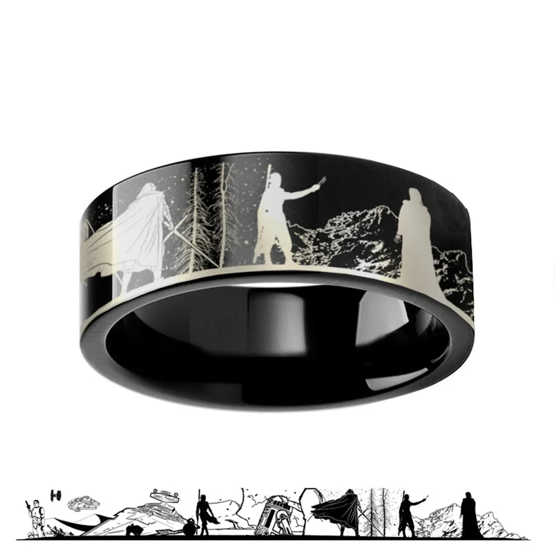 Sparkling rings with cubic zirconia-Star Wars Luke Skywalker Kylo Ren Black Tungsten Men's Wedding Band