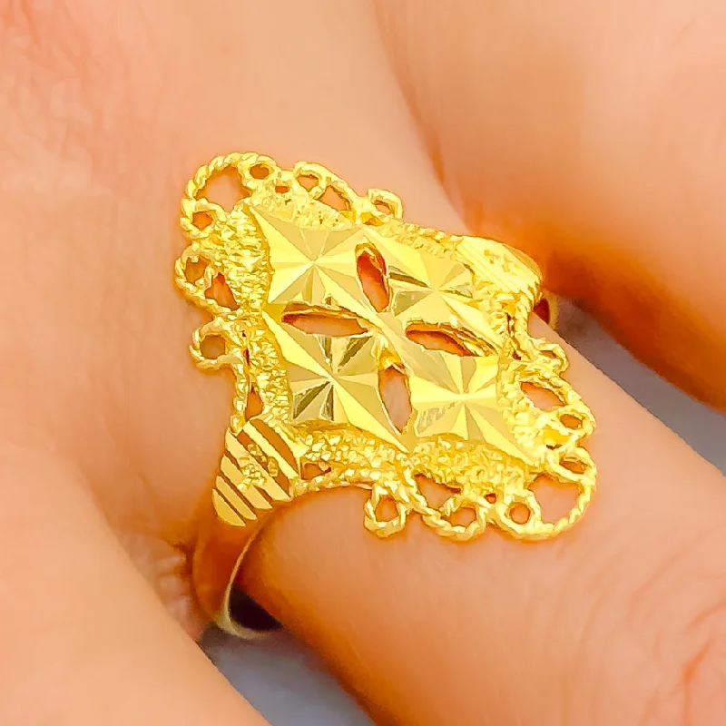 Vintage-inspired rings with diamonds-Intricate Trendy 22k Gold Ring