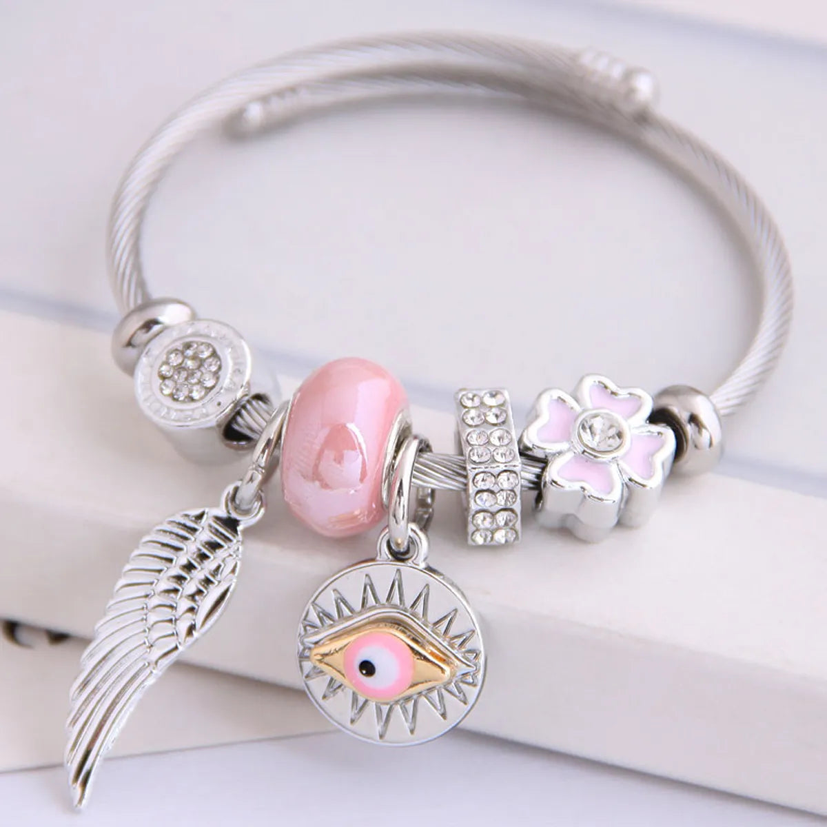 Stunning bangle bracelets with charms-Metal Dl Angel Wings Demon Eye Pendant Multi-Element Accessories Bangle