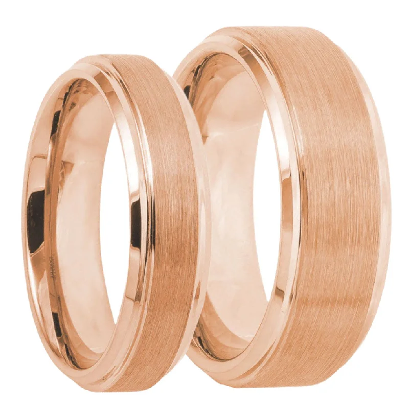 Classic platinum rings for women-Rose Gold Tungsten Couple's Matching Wedding Band Set