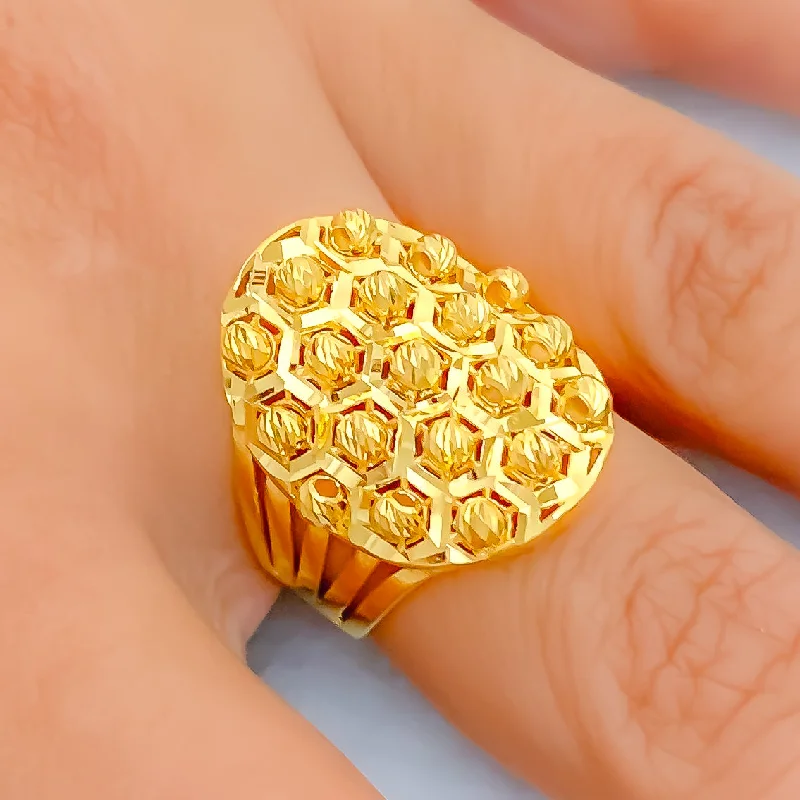 Stunning gold engagement rings-Posh Honeycomb 22k Gold Ring