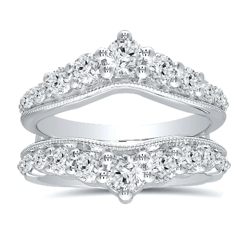 Elegant engagement rings with channel set diamonds-Diamond Tiara Engagement Ring Guard in 14k White Gold, 1.50cttw