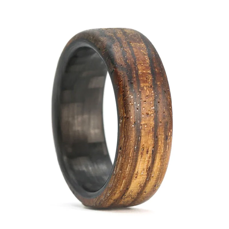 Unique rings for fashion-forward women-Carbon Fiber and Zebra Wood Men's Wedding Band