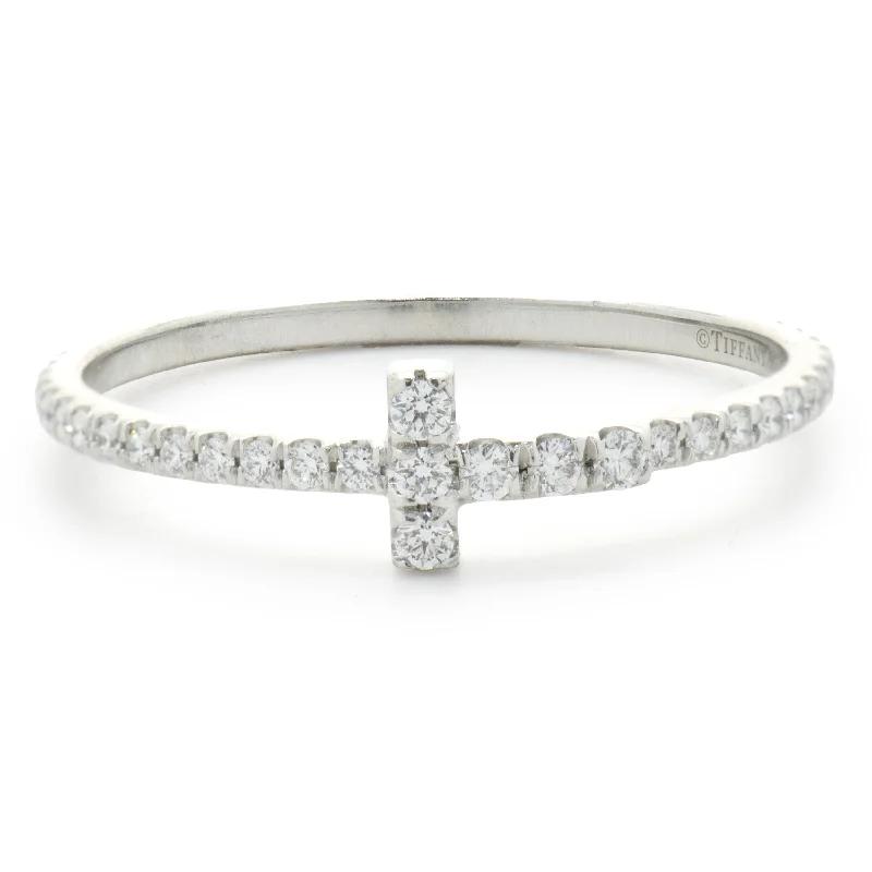 Unique engagement rings with cushion cut stones-Tiffany & Co. 18 Karat White Gold Diamond T Eternity Ring