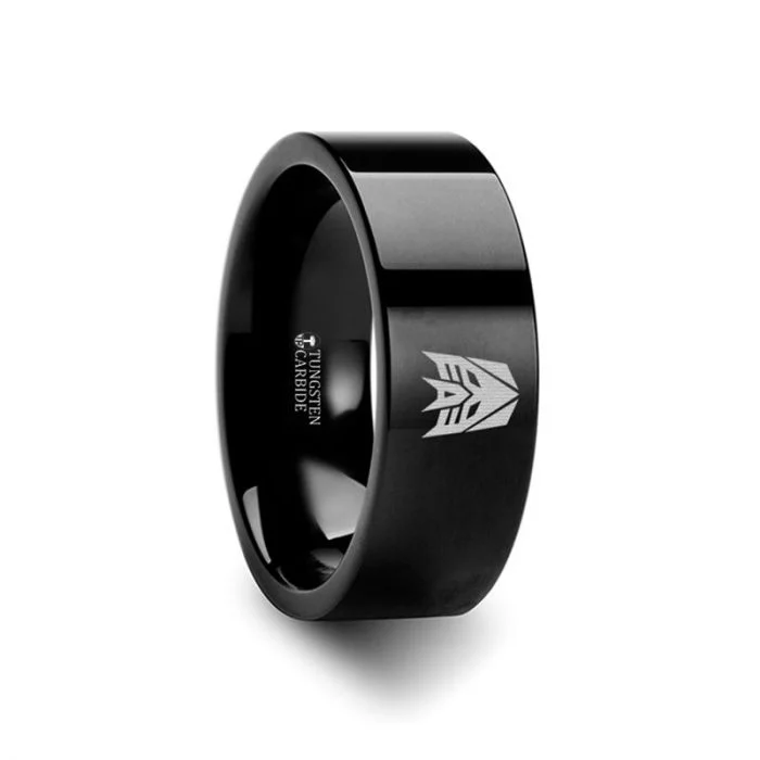 Beautiful diamond rings for special events-Transformers Decepticon Black Tungsten Men's Wedding Band