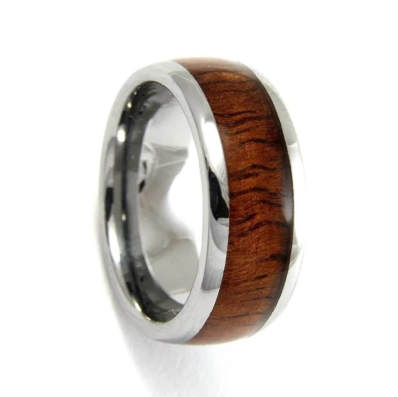 Stunning rings with pink sapphires-Men's Tungsten Wedding Band with Hawaiian Koa Wood Inlay