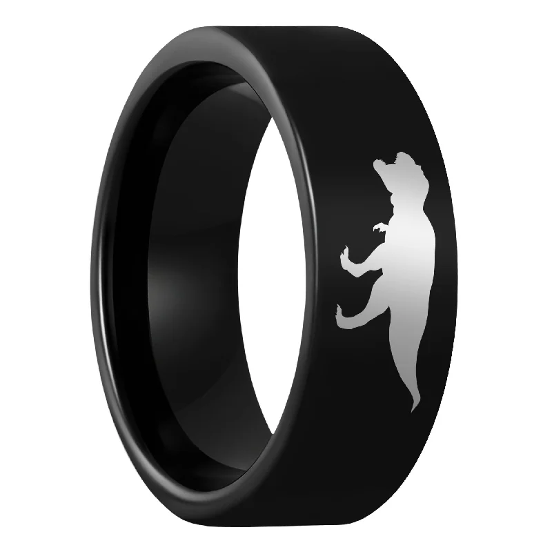 Elegant engagement rings with emeralds-Tyrannosaurus Rex Dinosaur Black Tungsten Men's Wedding Band