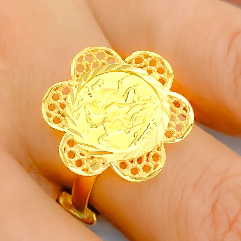 Classic platinum rings for women-Delightful Gold 21k Gold Coin Ring