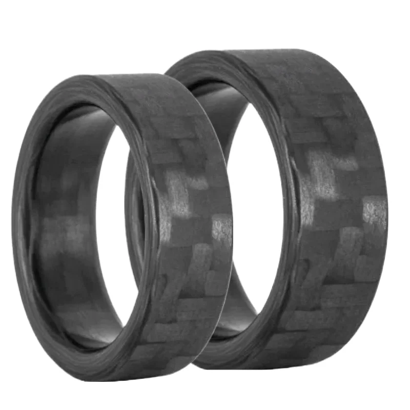 Modern minimalist rings for women-Carbon Fiber Couple's Matching Wedding Band Set