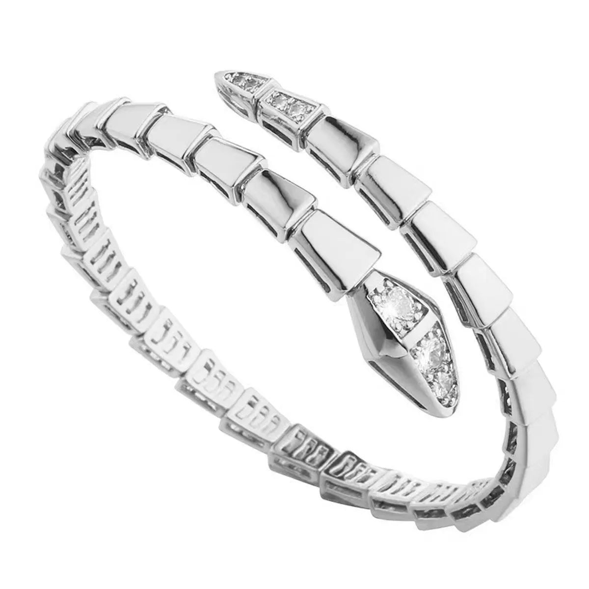 S056 Snake Bone Bracelet Silver Two Headband Diamond