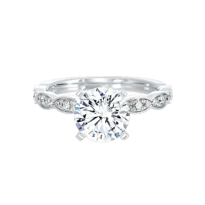 Elegant engagement rings with pear-shaped diamonds-Round Lab-Created Diamond Marquise Pave Engagement Ring in White Gold, 2.25 cttw