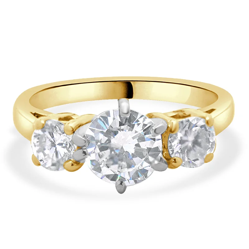 Classic platinum engagement rings for women-14 Karat Yellow Gold Round Brilliant Cut Three Diamond Engagement Ring