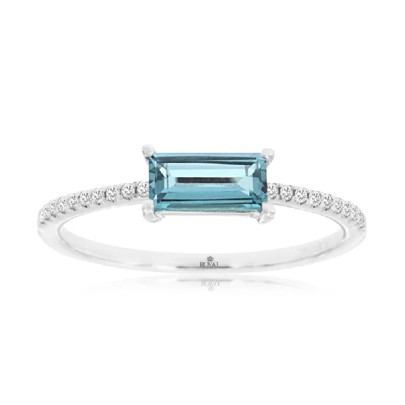 Beautiful engagement rings with princess cut diamonds-East-West Set Blue Topaz and Diamond Ring