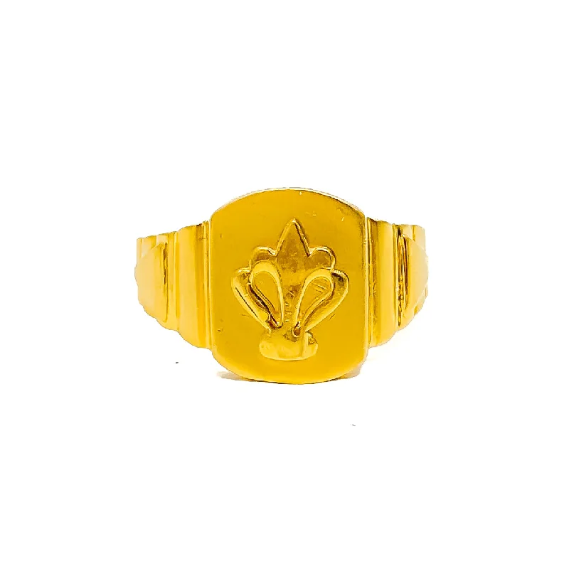 Sparkling rings with cubic zirconia-Iconic Engraved Men's 22k Gold Ring