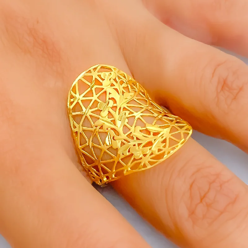 Custom-designed rings for women-Magnificent Netted 22k Gold Ring