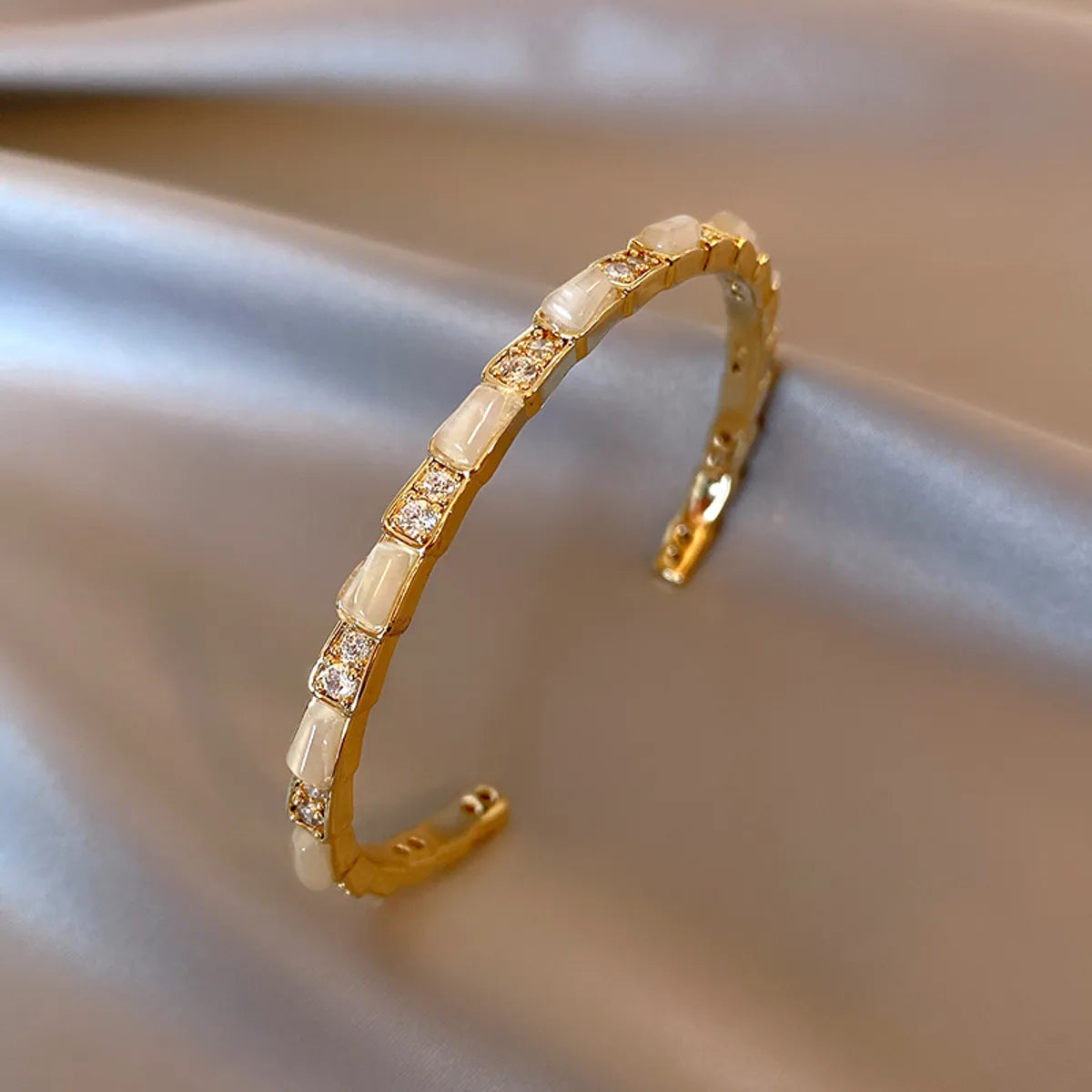 S027 Opal Snake Bone Bracelet-Gold