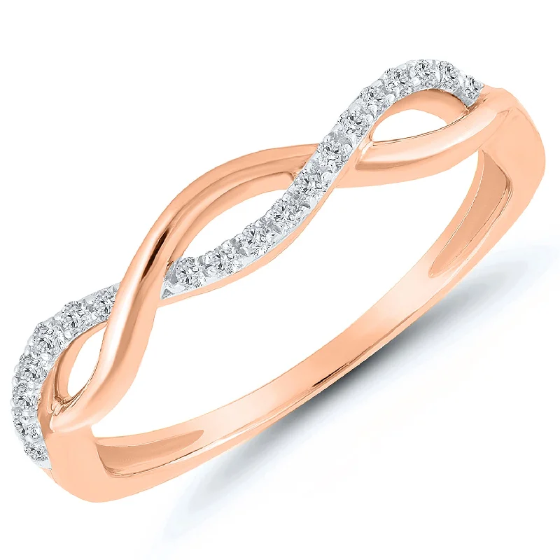 Affordable engagement rings with round cut rubies-Rose Gold Diamond Infinity Twist Band Ring, 0.10 cttw