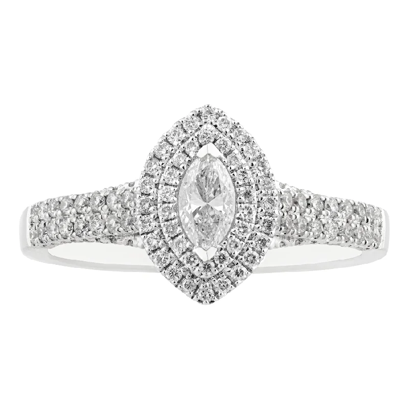 Luxury engagement rings with white sapphires-14kt White Gold 0.75cttw Marquise Cut Halo Engagement Ring