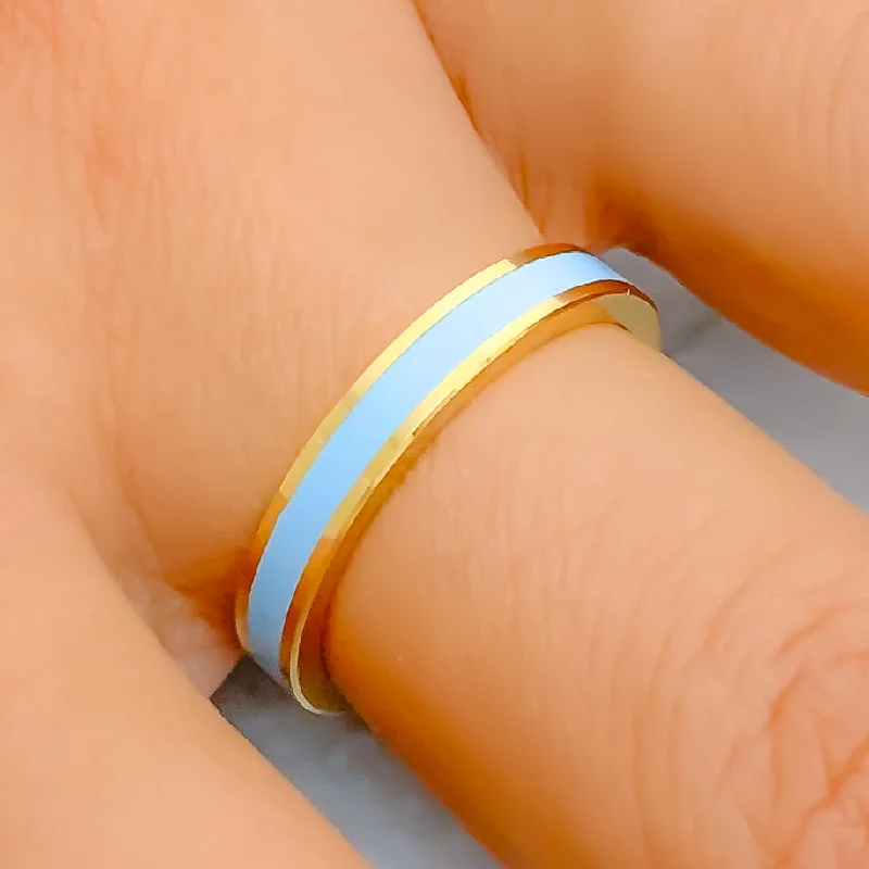 Elegant platinum rings for women-Timeless Sky Blue 22k Gold Enamel Band