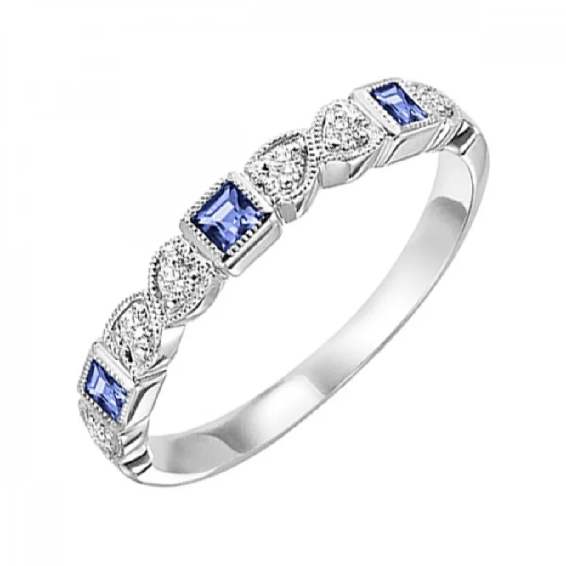 Unique engagement rings with halo designs-Stackable Princess Cut Sapphire and Round Diamond Ring Band in 10k White Gold