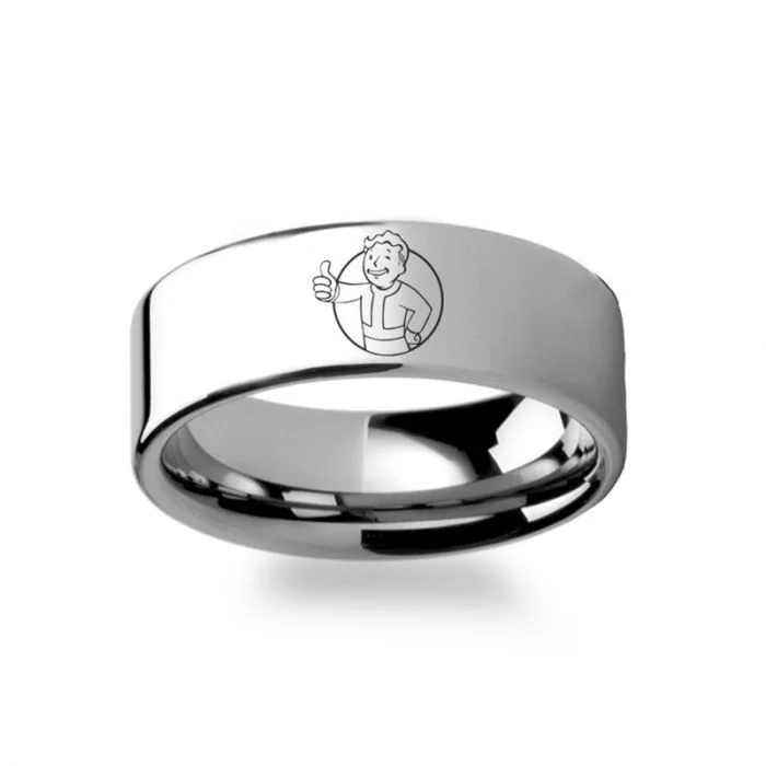 Rings with colored diamonds for women-Fallout 4 Vault Boy Tungsten Men's Wedding Band