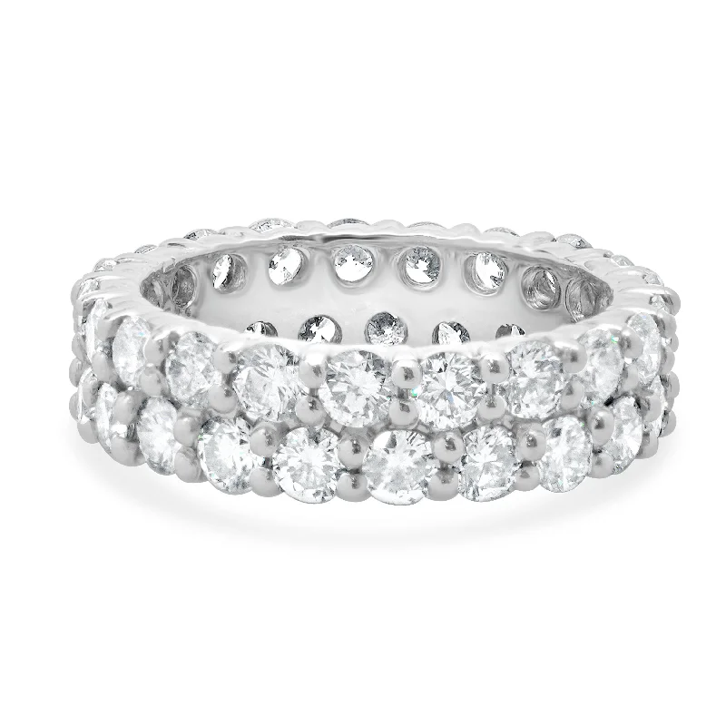 Stunning engagement rings with princess halos-Platinum Double Row Diamond Band