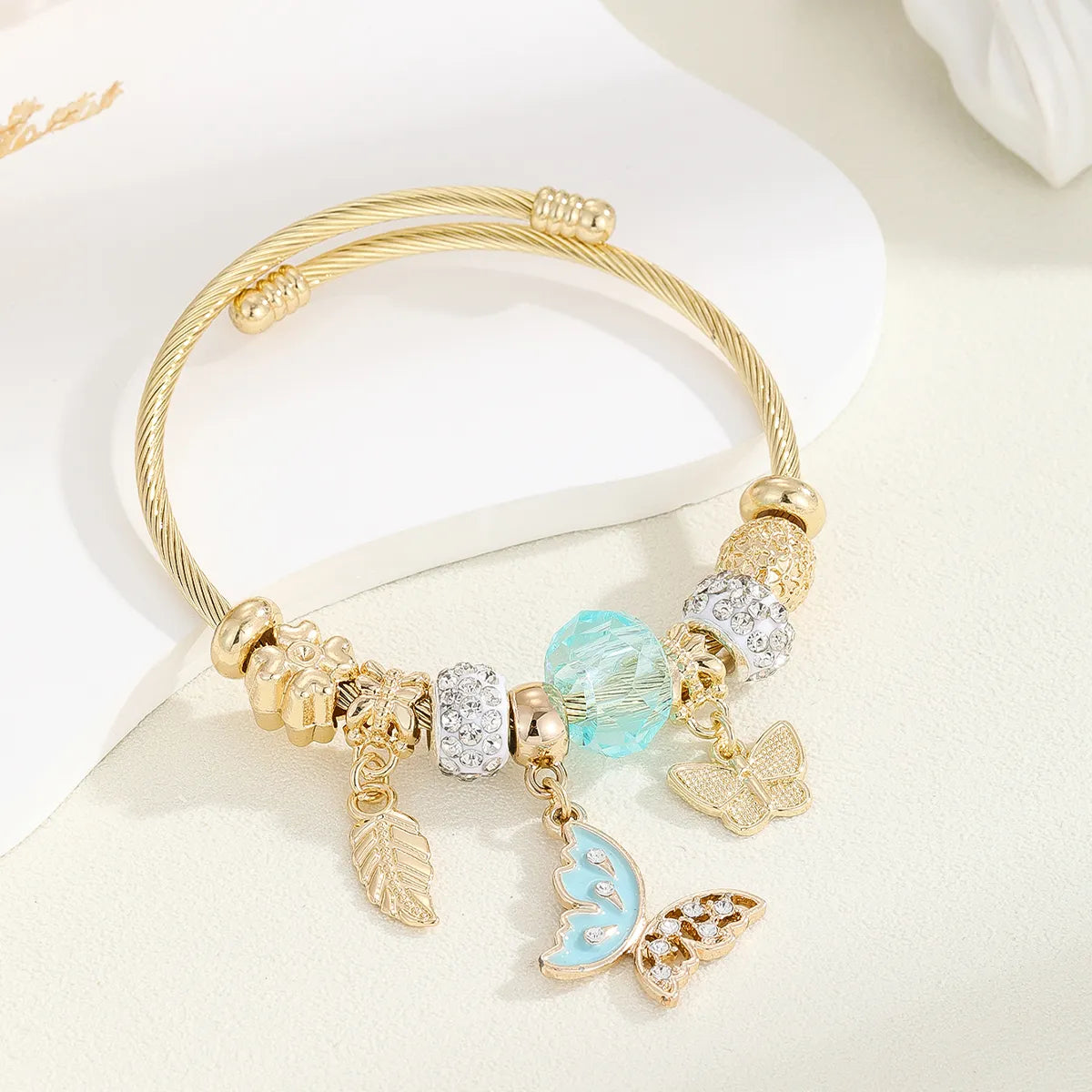 Elegant bangles with gemstone accents-IG Style Modern Style Classic Style Devil'S Eye Bear Butterfly Gold Plated Rhinestones Glass Pearl 304 Stainless Steel Alloy Wholesale Bangle